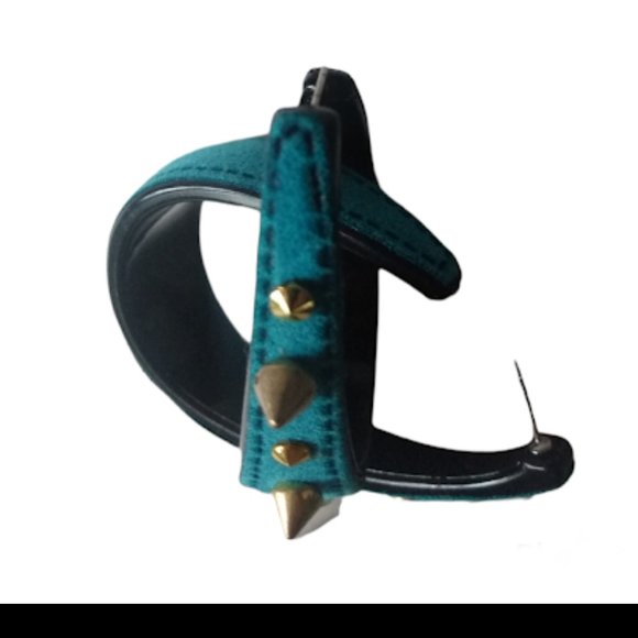 Faux Suede Turquoise Blue Stud spiked Hoop Earrings - Picture 6 of 12